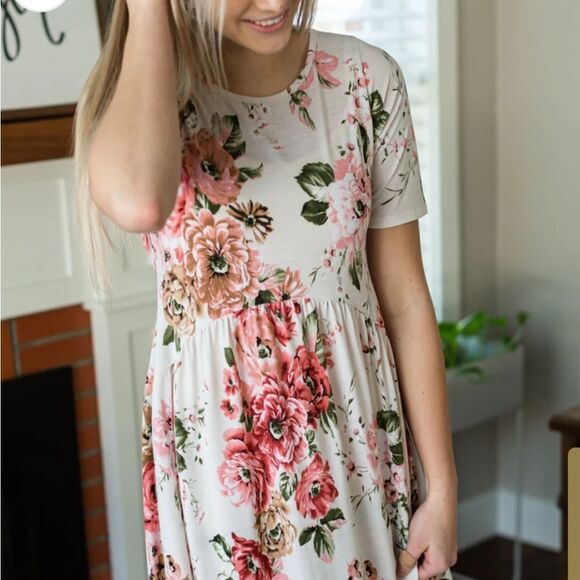Empire Waist Floral SweetSalt Simple Midi Dress Small - Picture 1 of 7